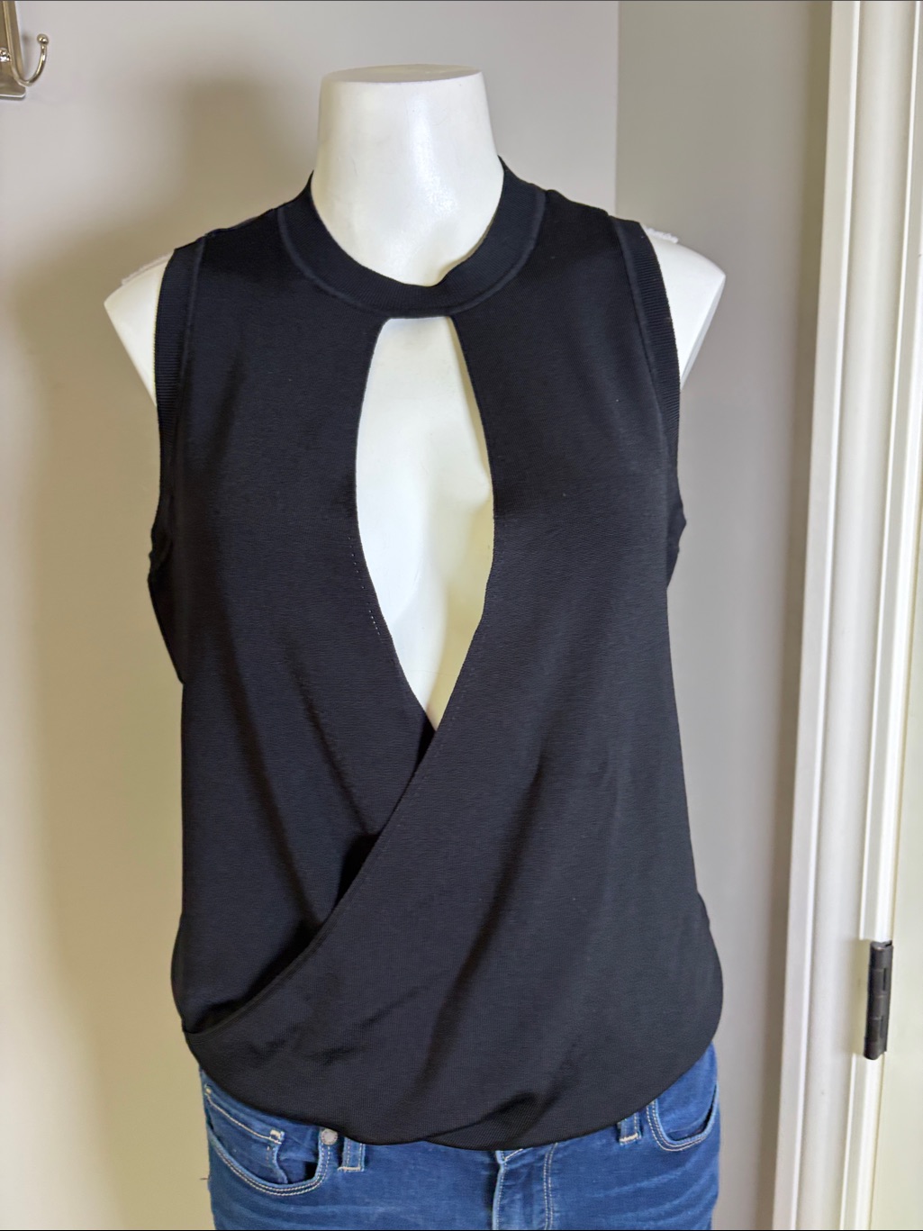 Rag And Bone Hart Choker Tank Black Rib Jersey Sleeveless Draped Top Sz S